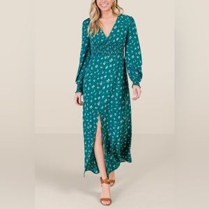 Blue & Yellow Floral Maxi Dress W/ V Neck